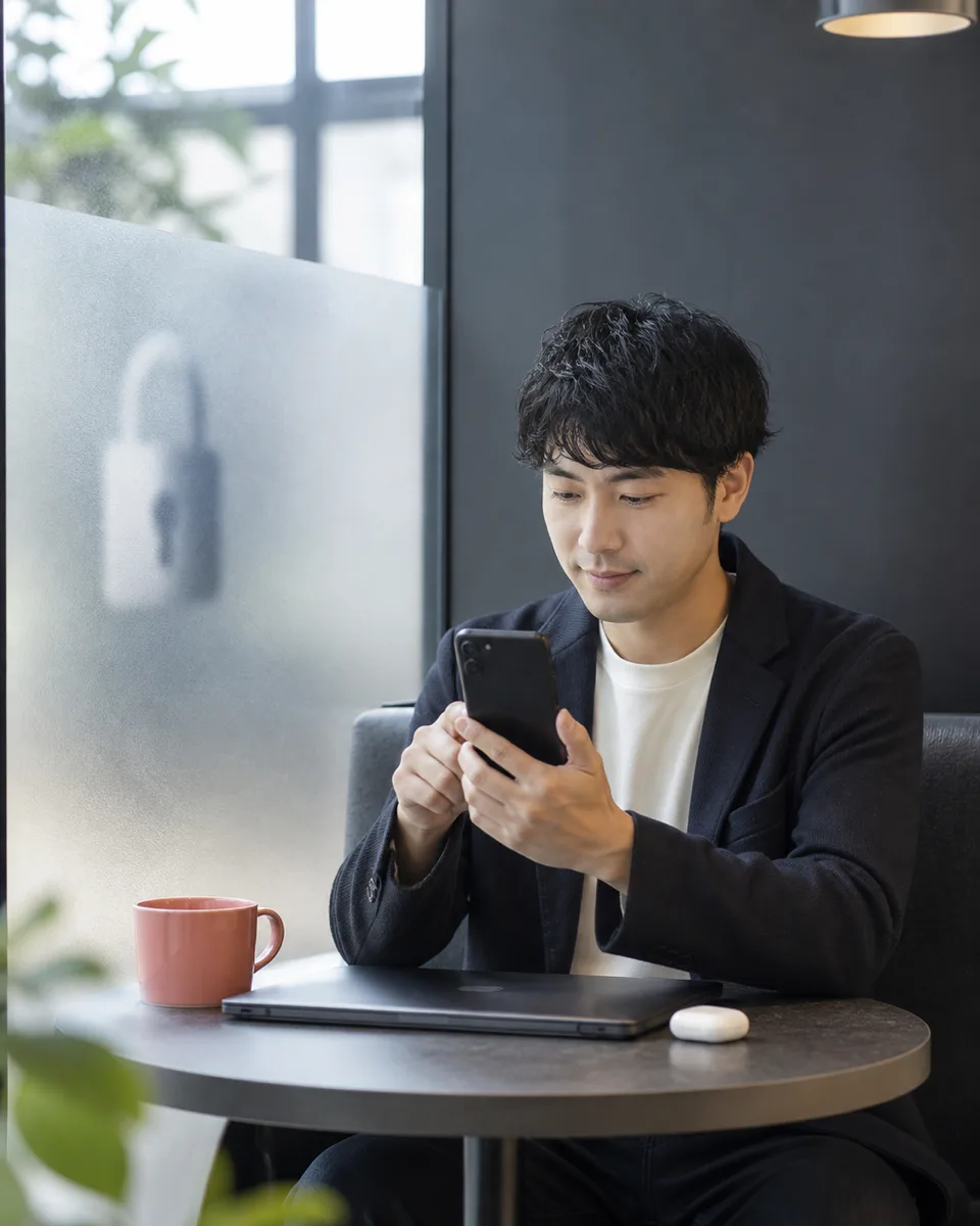 スマートフォンで情報共有の設定を確認する候補者